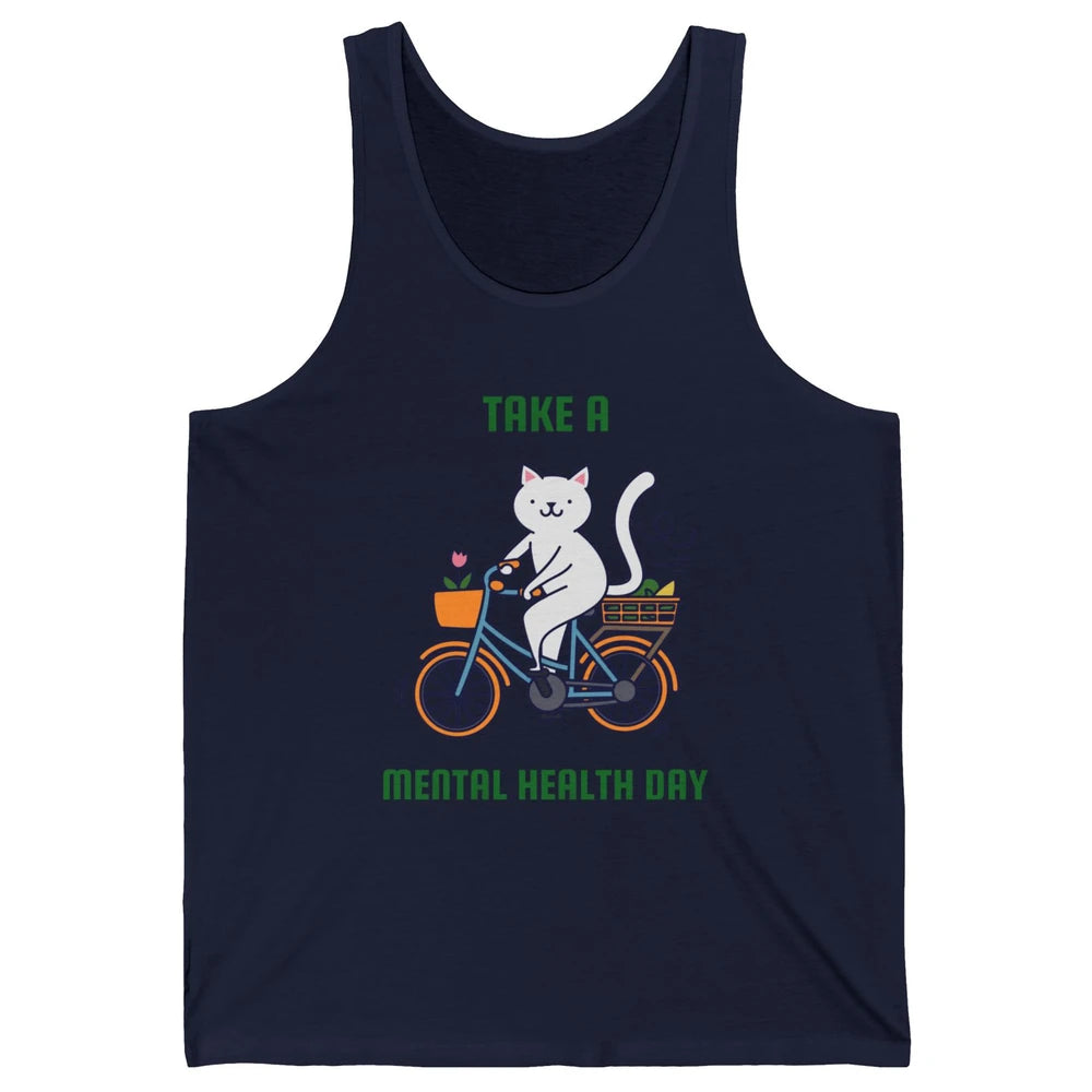 Take A Mental Health Day Cute Cat Bike Positive Therapist Unisex Jersey Tank