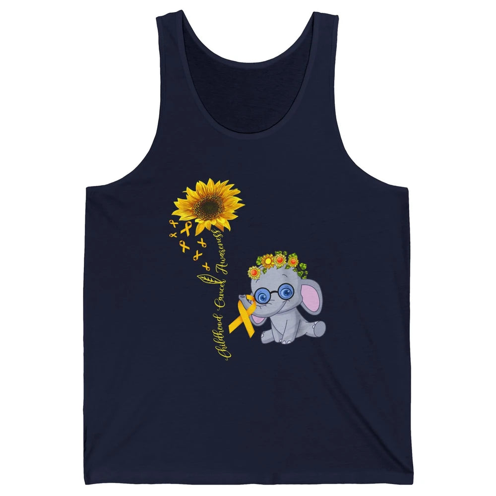 Sunflower Baby Elephant Childhood Cancer Awareness Ribbon Unisex Jersey Tank