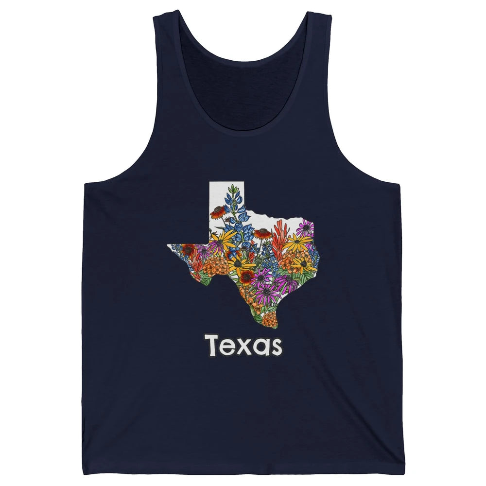 Texas Map Pride Wildflower Western Country Bluebonnet Flower Unisex Jersey Tank