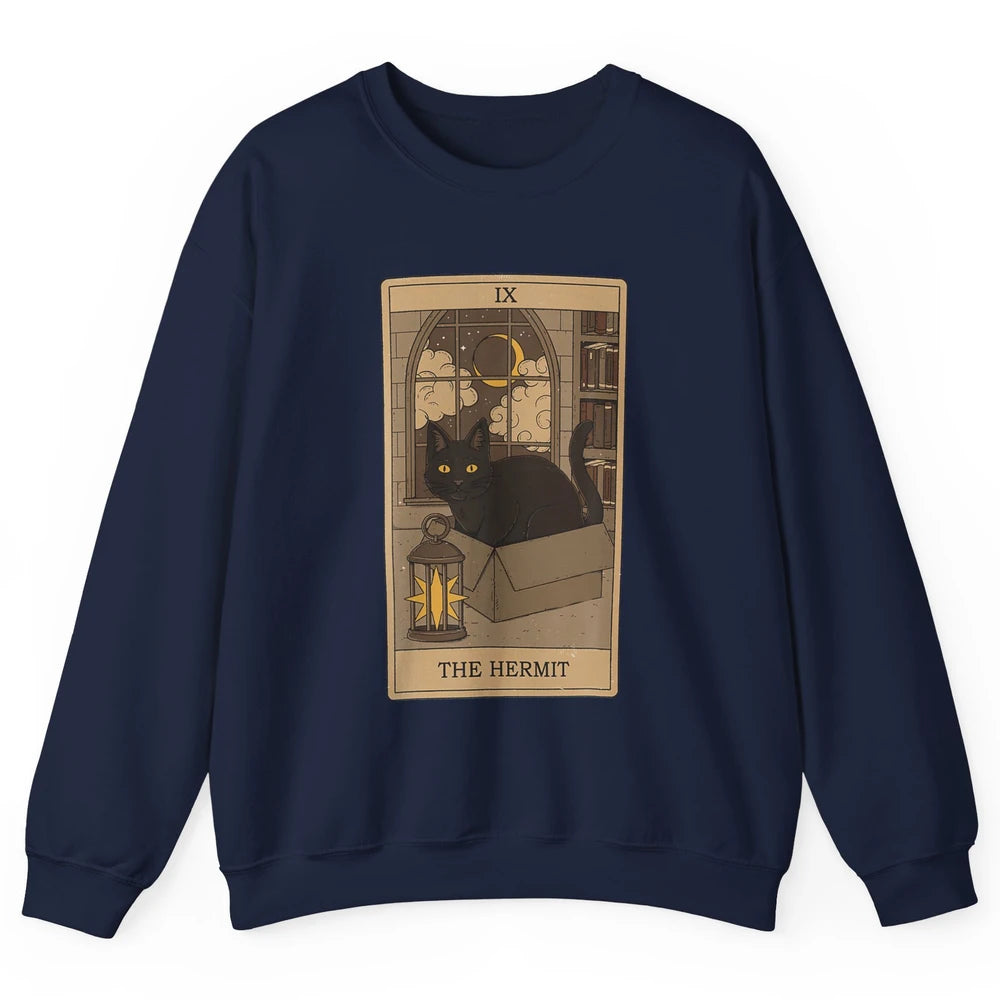 The Hermit Black Cat Tarot Card Reader Gothic Occult Cosmic Unisex Crewneck Sweatshirt