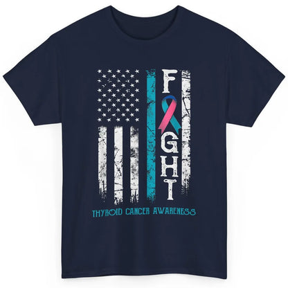 Thyroid Cancer Awareness Blue Pink Teal Ribbon Fight Flag Classic Unisex T-Shirt