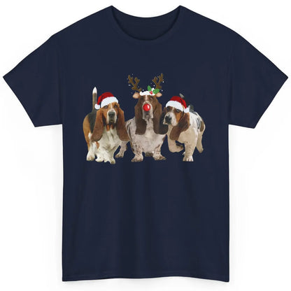 Basset Hound Santa Hats And Reindeer Horns Christmas Dog Mom Classic Unisex T-Shirt