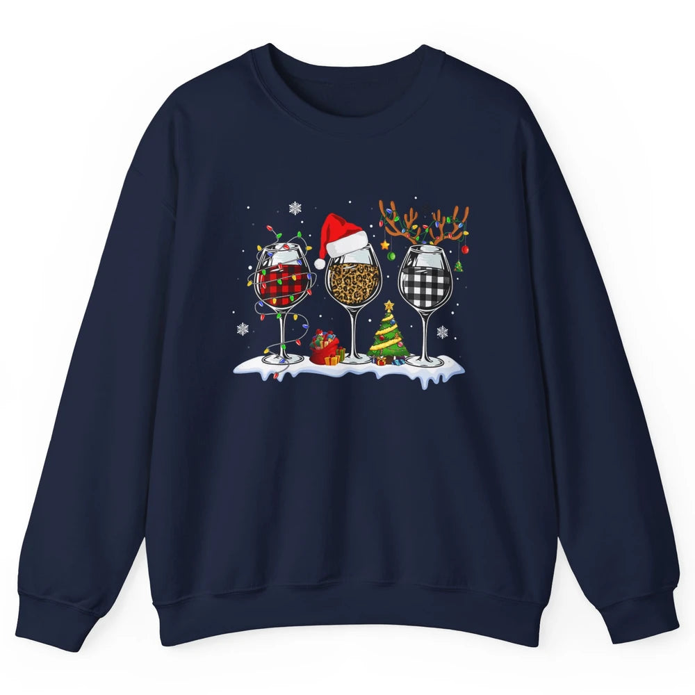 Merry Christmas Funny Red Wine Glass Santa Hat Reindeer Xmas Unisex Crewneck Sweatshirt