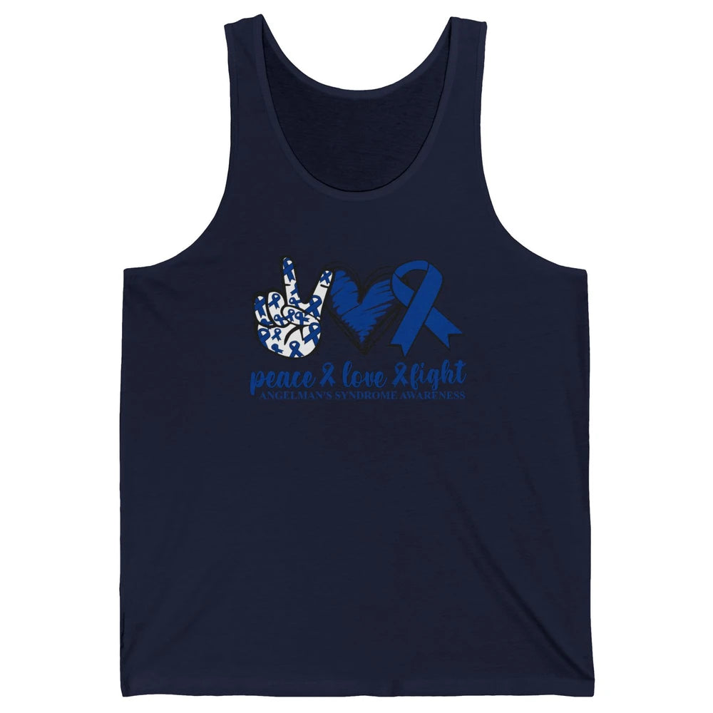 Angelman's Syndrome Awareness Blue Ribbon Peace Love Fight Unisex Jersey Tank