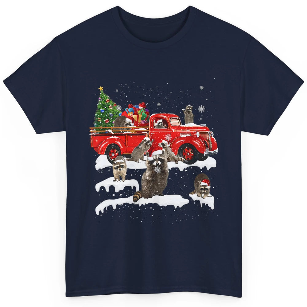 Funny Red Truck Raccoon Xmas Tree Lights Merry Christmas Classic Unisex T-Shirt