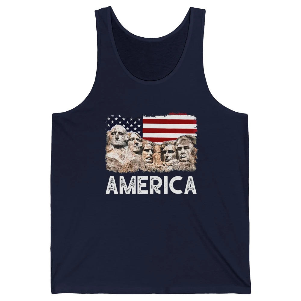 Trump US Presidents 45th Rushmore Mount US Flag 4Th Of July Unisex Jersey Tank