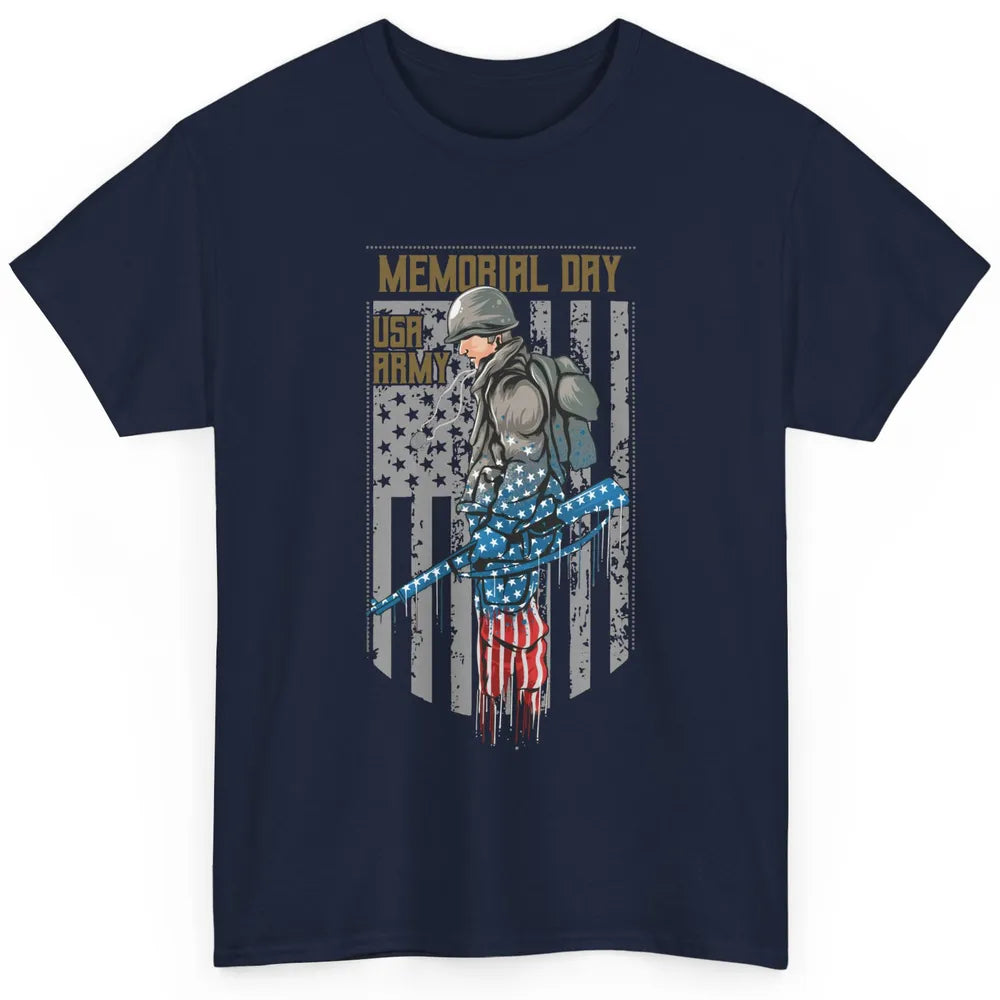 US Army Veteran With Gun American Flag US Pride Memorial Day Classic Unisex T-Shirt