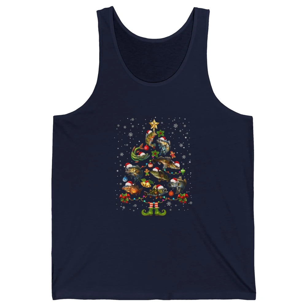 Merry Christmas Fishmas Fishing Tree Fisherman Xmas Lights Unisex Jersey Tank