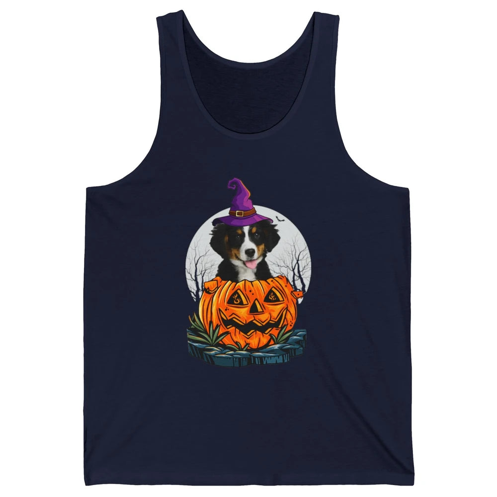 Bernese Mountain Dog Witch Pumpkin Halloween Spooky Season Unisex Jersey Tank