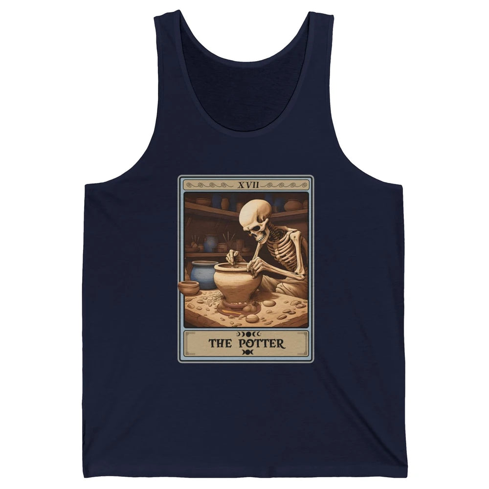 Retro Skeleton The Potter Tarot Card Halloween Pottery Lover Unisex Jersey Tank