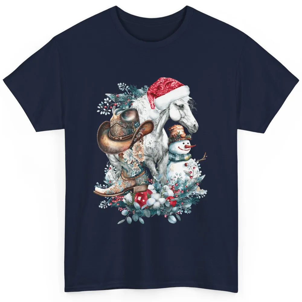 Merry Christmas Horse Santa Hat Cowgirl Cowboy Boots Xmas Classic Unisex T-Shirt