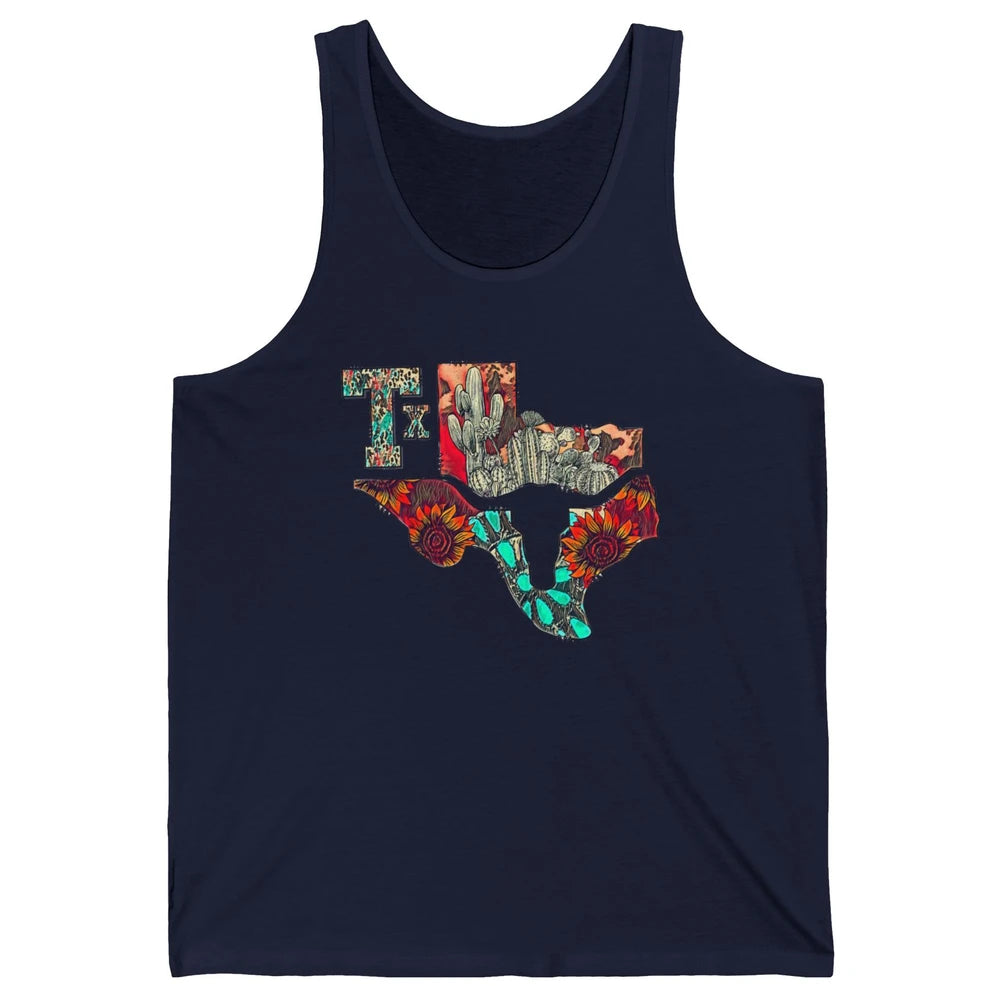 Texas Map Boho Texas State Leopard Western Desert Cactus Unisex Jersey Tank