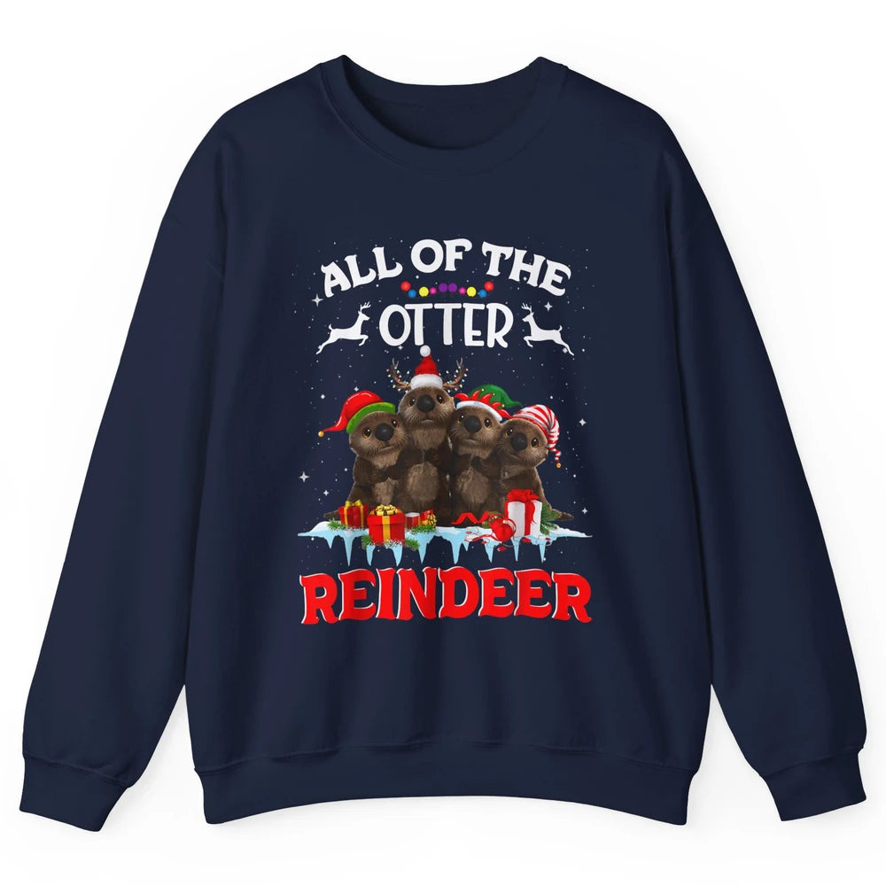 Merry Christmas All Of Otter Reindeer Funny Xmas Santa Hat Unisex Crewneck Sweatshirt