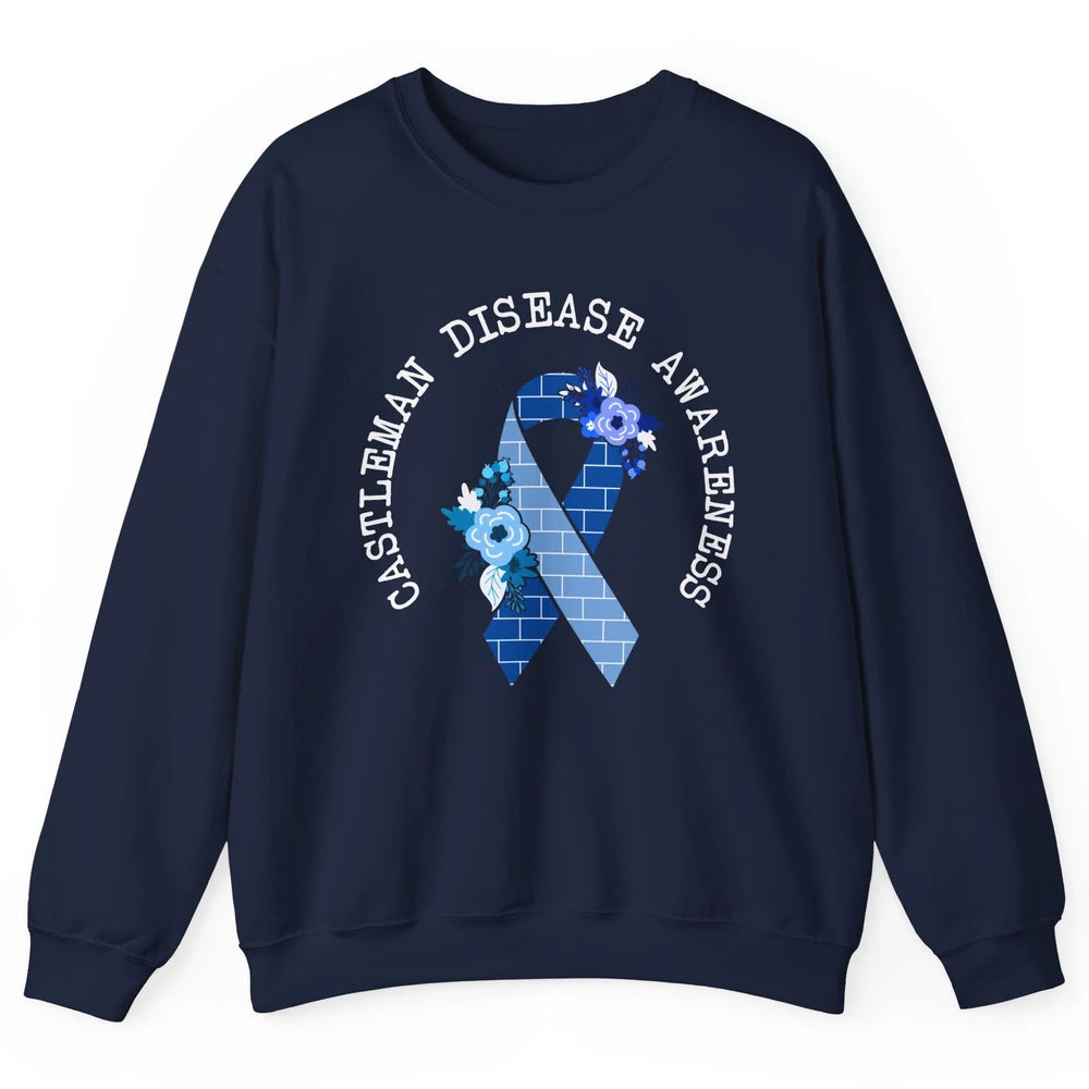 Castleman Disease Awareness Floral Blue Ribbon Rare Disease Unisex Crewneck Sweatshirt