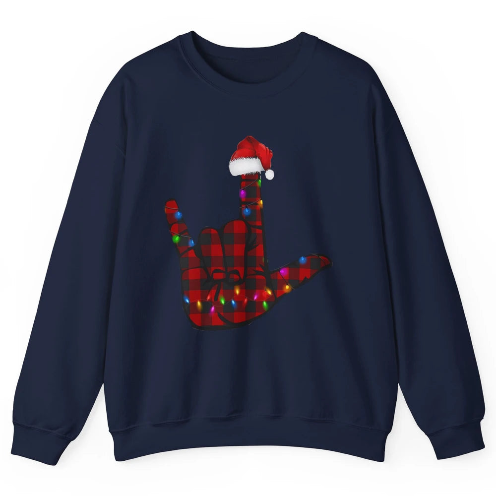 Merry Christmas Hand Sign Language Deaf Xmas Santa Hat ASL Unisex Crewneck Sweatshirt