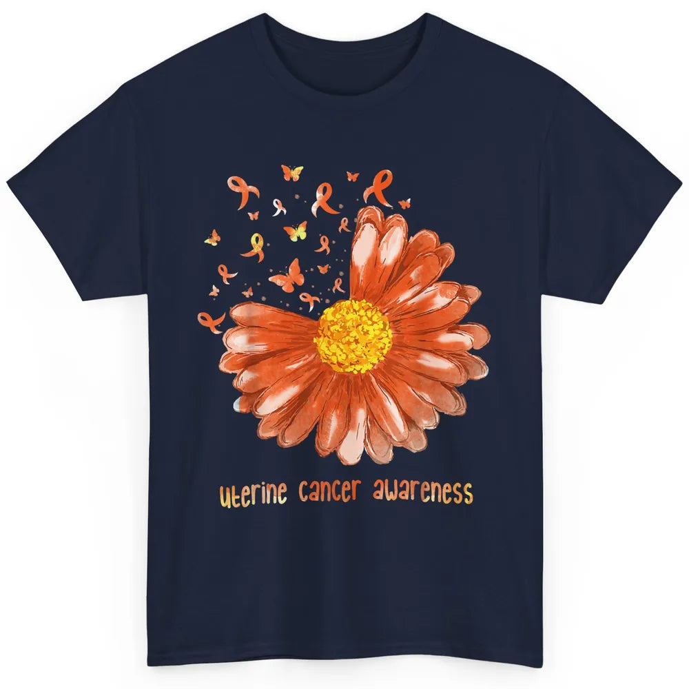 Daisy Butterfly Peach Ribbon Warrior Uterine Cancer Month Classic Unisex T-Shirt