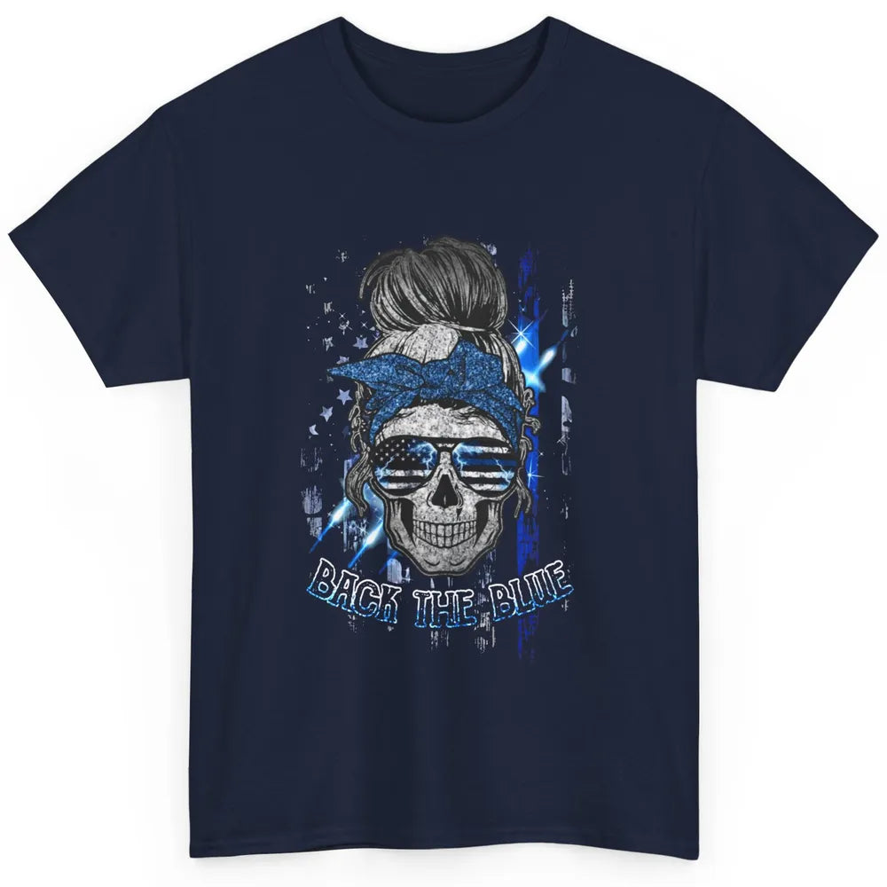 Back The Blue Police American Flag Skull Lady 4th of July Classic Unisex T-Shirt