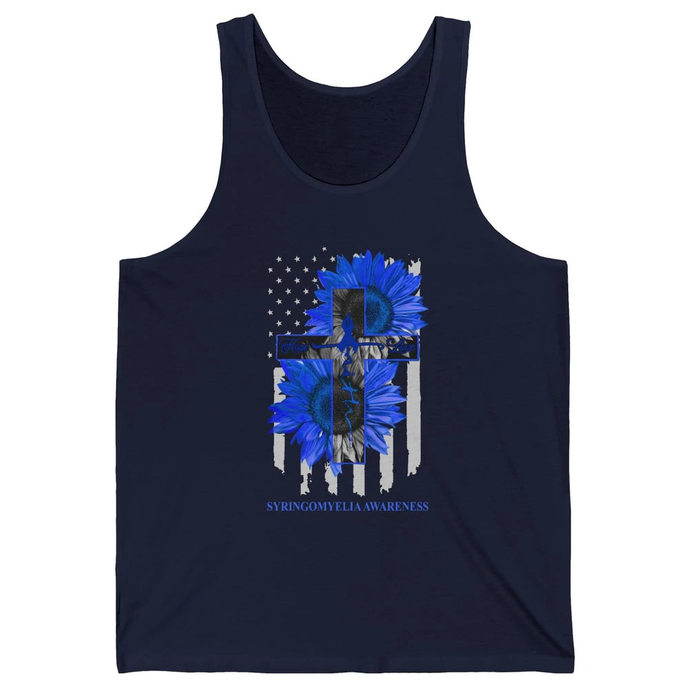 Syringomyelia Awareness Faith Hope Love Blue Ribbon US Flag Unisex Jersey Tank