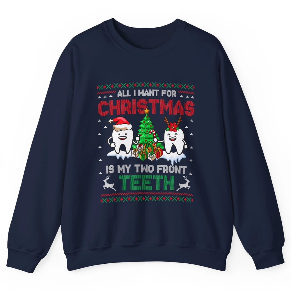 Merry Christmas Funny Two Teeth Dentist Xmas Tree Santa Ugly Unisex Crewneck Sweatshirt