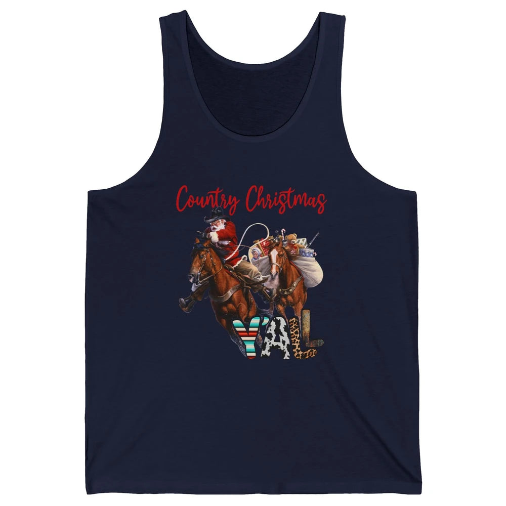 Santa Claus Country Christmas Y'all Western Country Cowboy Unisex Jersey Tank