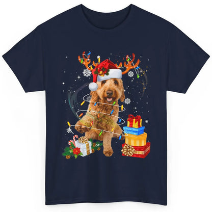 Merry Christmas Goldendoodle Dog Reindeer Xmas Lights Puppy Classic Unisex T-Shirt