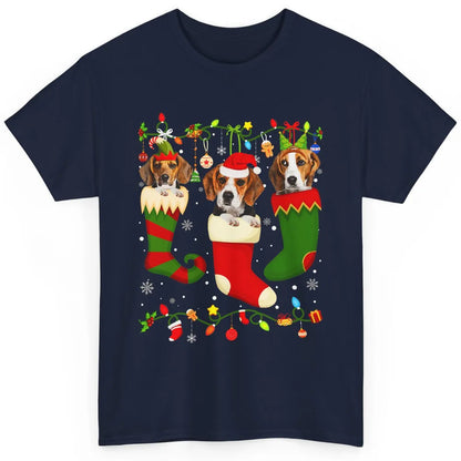 Funny Beagle Dog Christmas Tree Socks Xmas Lights Santa Hat Classic Unisex T-Shirt