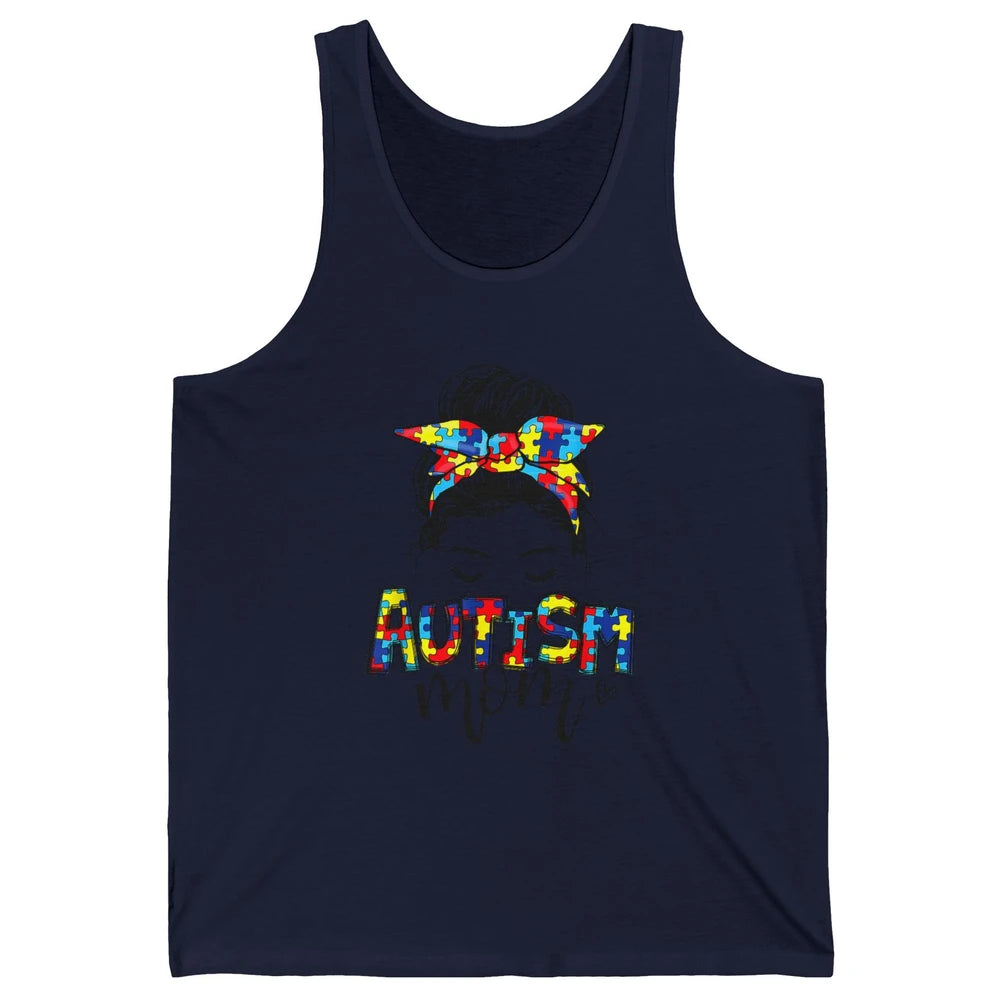 Autism Mom Messy Bun Hair Autism Awareness Puzzle Headband Unisex Jersey Tank