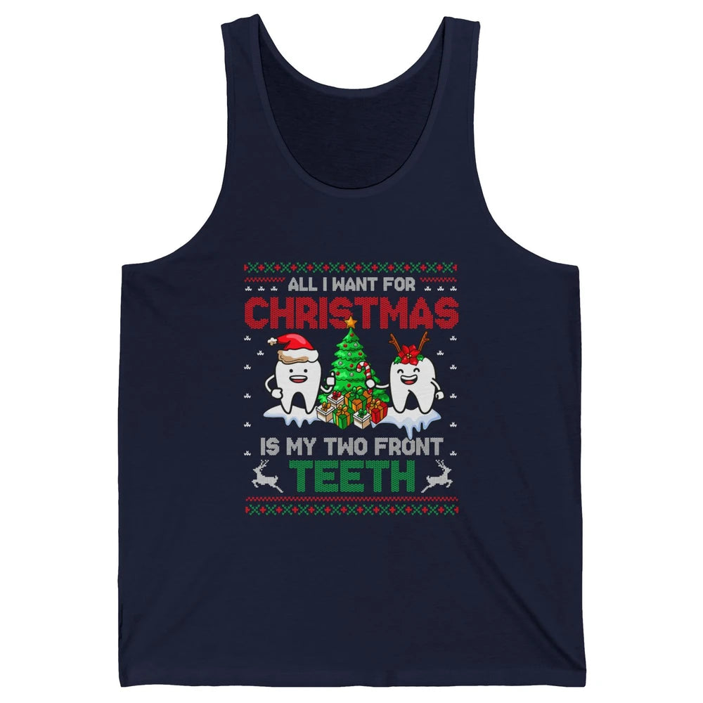 Merry Christmas Funny Two Teeth Dentist Xmas Tree Santa Ugly Unisex Jersey Tank