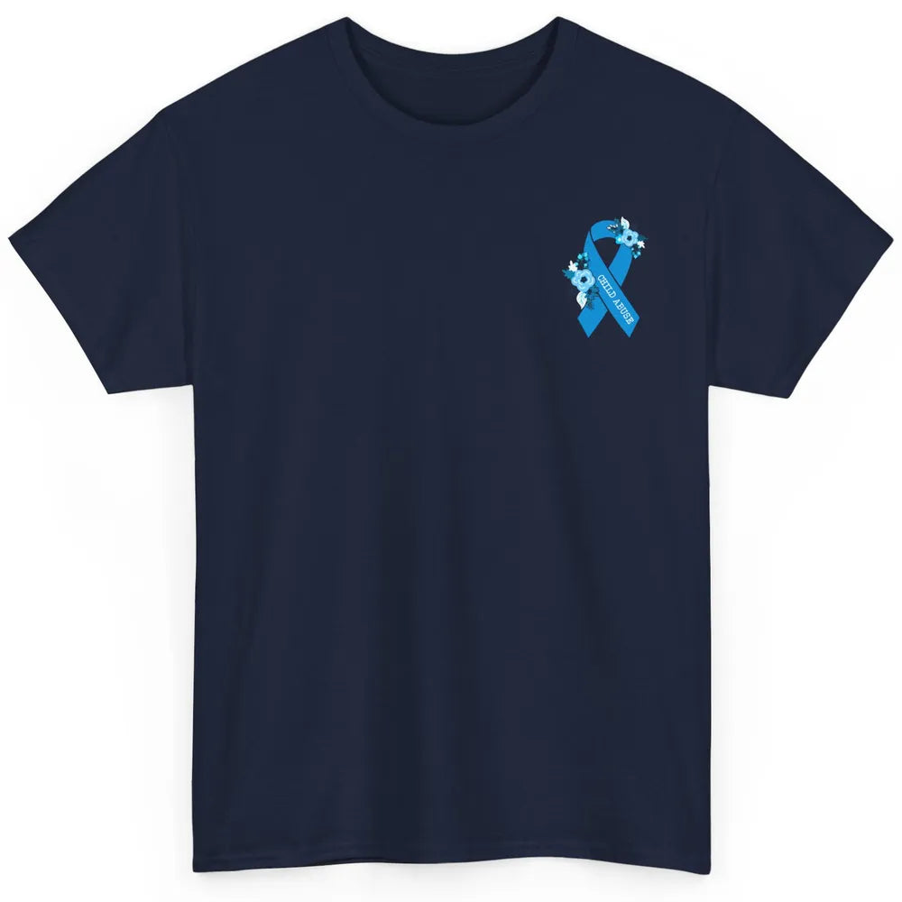 Child Abuse Awareness Floral Blue Ribbon Children Protection Classic Unisex T-Shirt