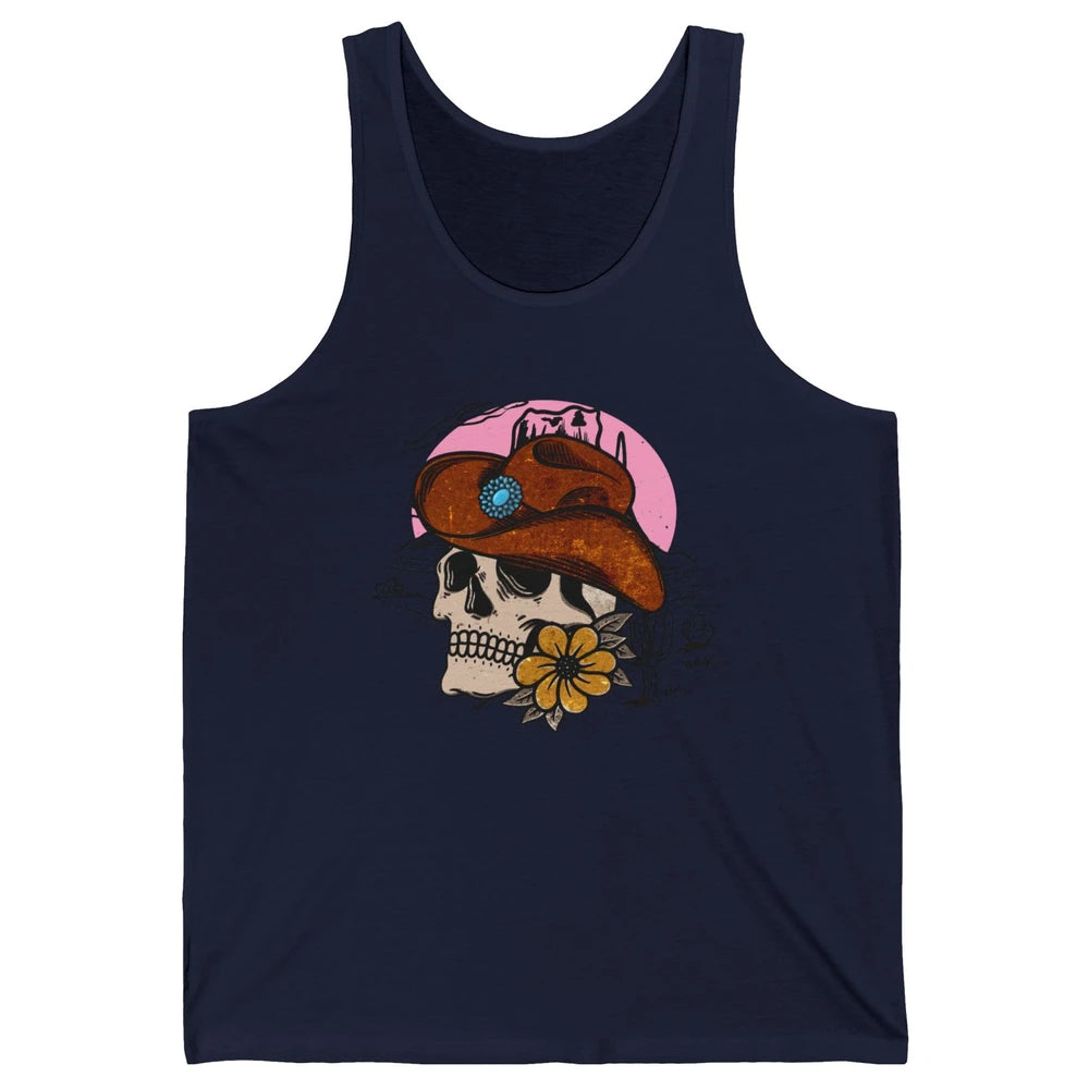 Skull Desert Cactus Cowboy Gemstone Hat Western Country Girl Unisex Jersey Tank