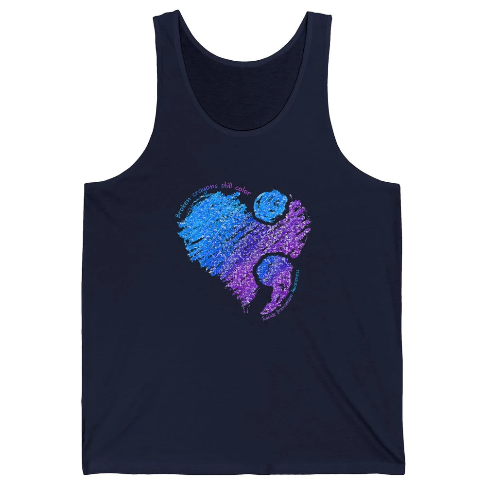 Semicolon Turquoise Blue Ribbon Heart Suicide Prevention Unisex Jersey Tank