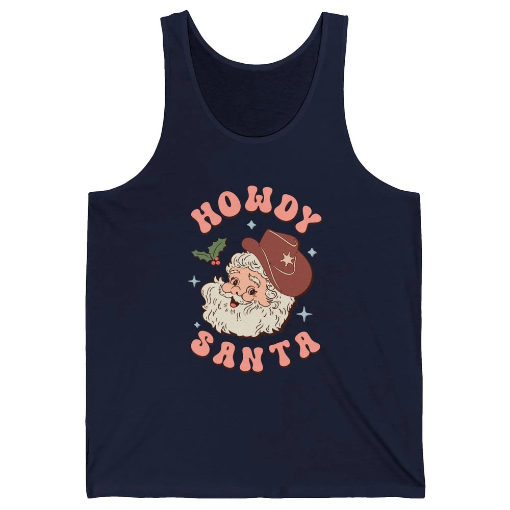 Merry Christmas Howdy Cowboy Xmas Santa Claus Cactus Western Unisex Jersey Tank