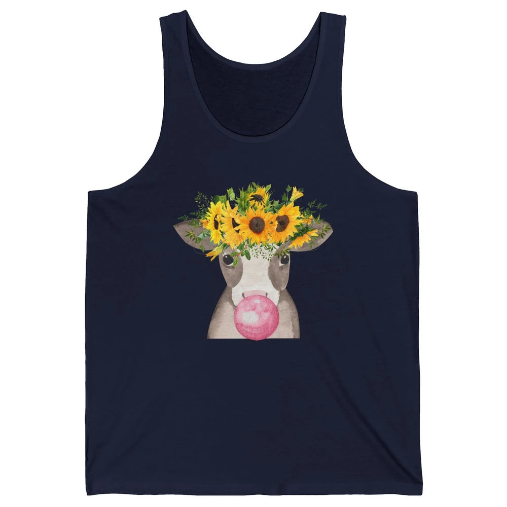 Sunflower Cow Bubble Gum Not In The Mood Western Farm Animal Unisex Jersey Tank