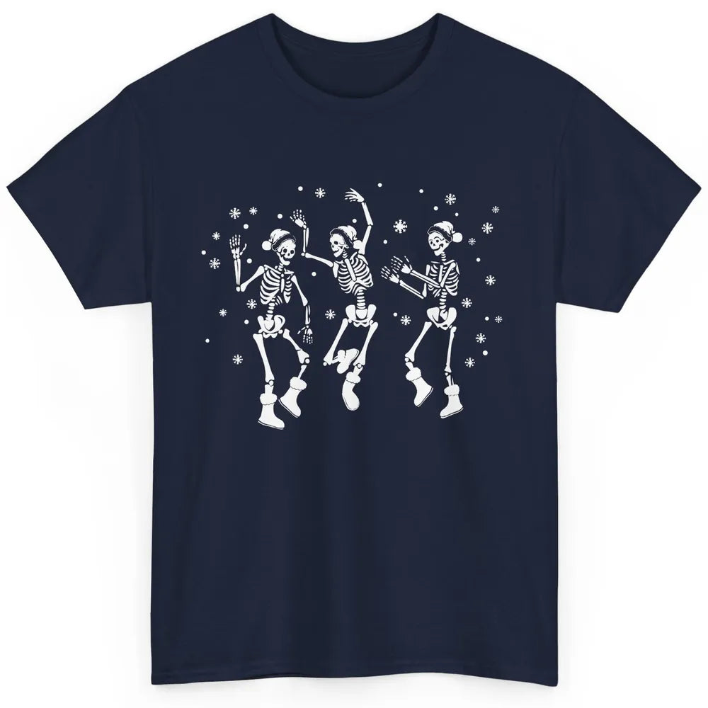 Funny Skeleton Christmas Dancing Snowflakes Santa Skeleton Classic Unisex T-Shirt