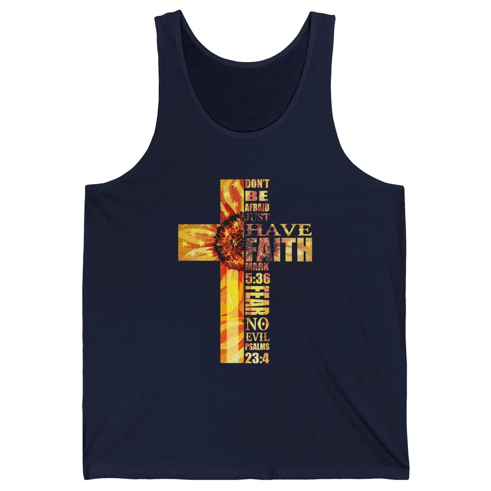 Sunflower Faith Cross Fear No Evil Christian US Flag Unisex Jersey Tank