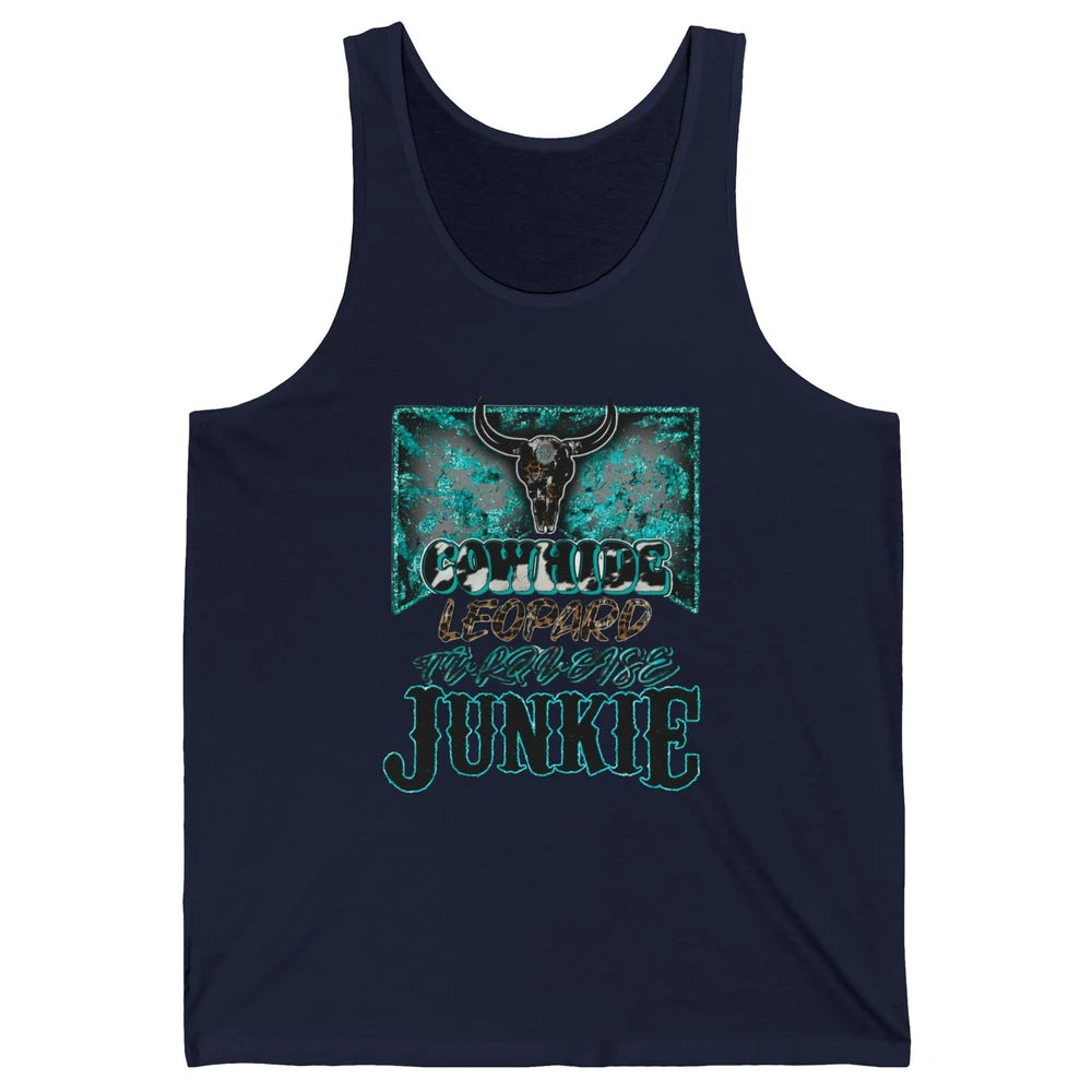 Bull Skull Cowhide Leopard Turquoise Junkie Western Country Unisex Jersey Tank