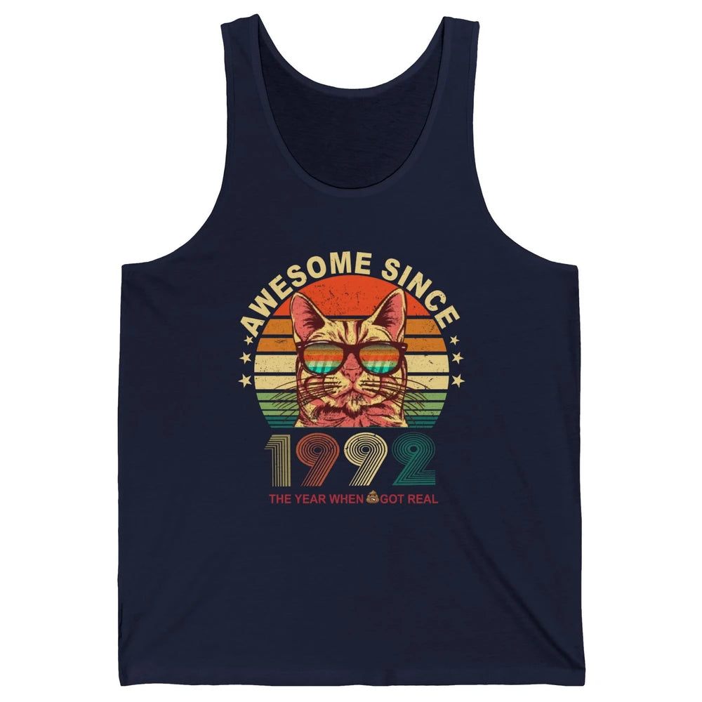 Vintage Cat Glasses Awesome Since 1992 30th Birthday Gift Unisex Jersey Tank