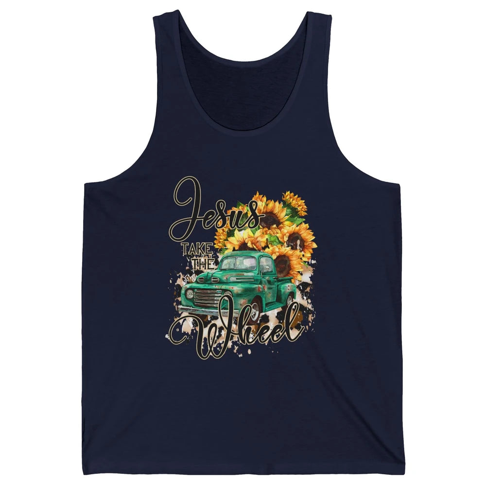 Sunflower Truck Jesus Take The Wheel Christian Gift Leopard Unisex Jersey Tank