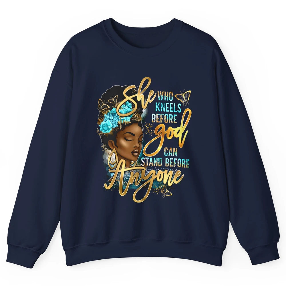 Black Girl She Who Kneels Before God Christian Afro Women Unisex Crewneck Sweatshirt