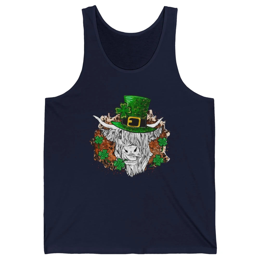 St Patrick's Day Highland Cow With Hat And Clover Shamrock Unisex Jersey Tank