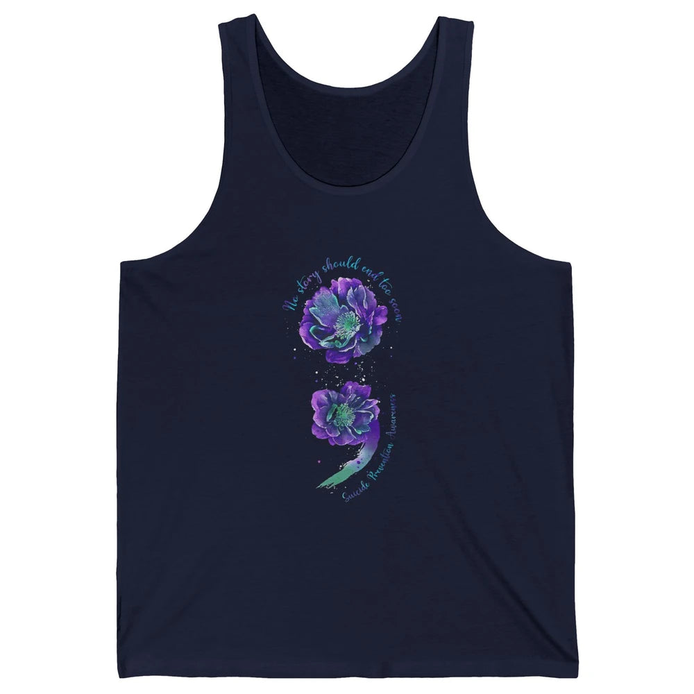 Semicolon Floral Mental Purple Blue Suicide Prevention Month Unisex Jersey Tank