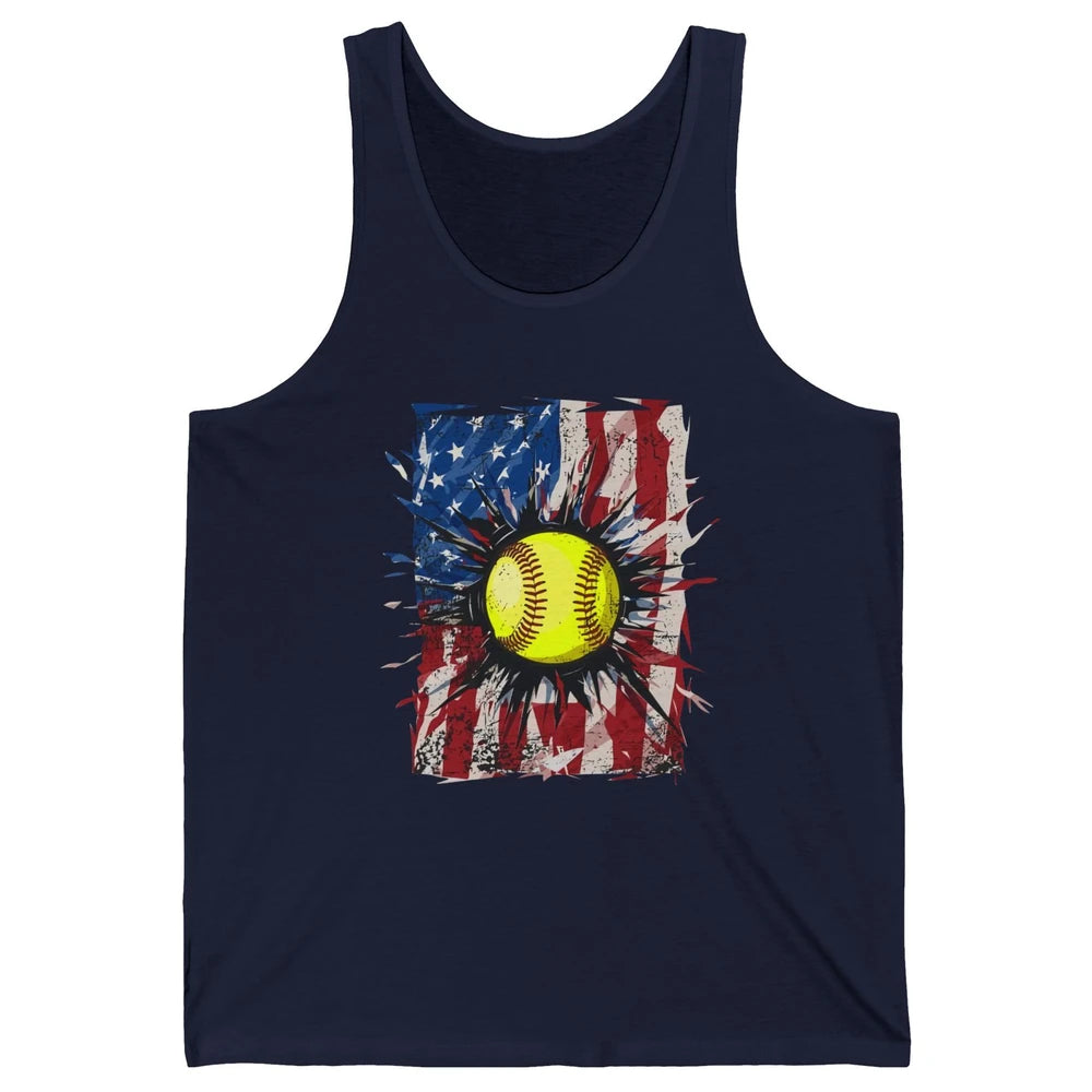 Retro US Flag Softball July 4th Baseball Players Patriotic Unisex Jersey Tank