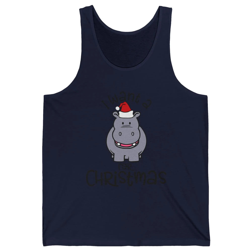 Funny I Want A Hippopotamus For Christmas Tree Hippo Santa Unisex Jersey Tank