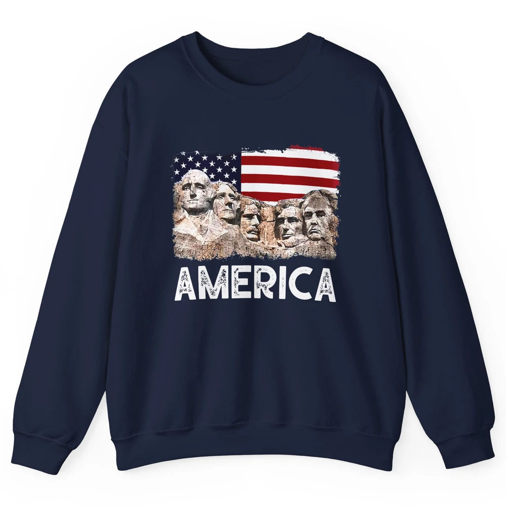 Trump US Presidents 45th Rushmore Mount US Flag 4Th Of July Unisex Crewneck Sweatshirt