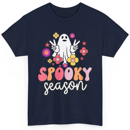 Floral Ghost Boo Groovy Moon Vintage Halloween Spooky Season Classic Unisex T-Shirt