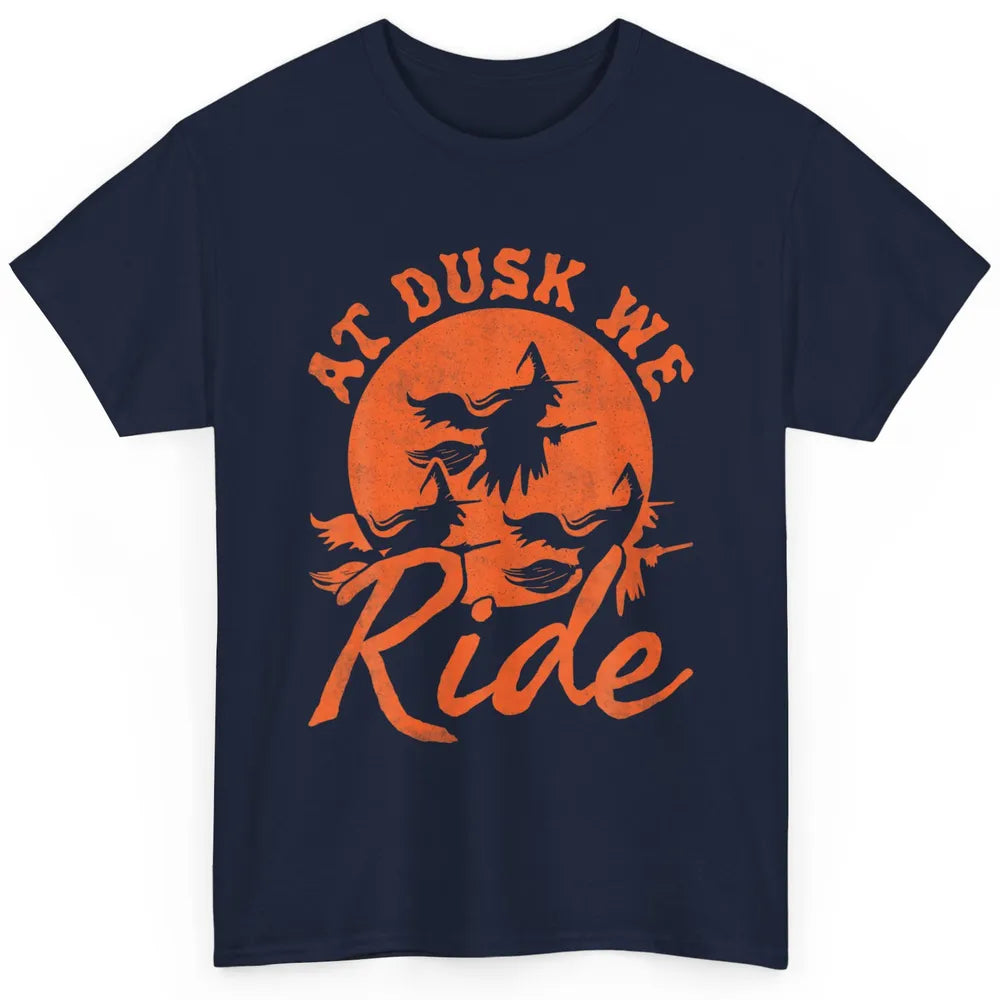 At Dusk We Ride Witch Hat Broom Moon Halloween Spooky Season Classic Unisex T-Shirt