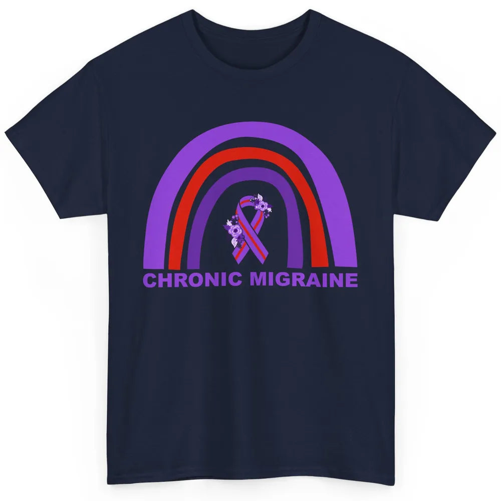 Chronic Migraine Awareness Floral Purple Ribbon Rainbow Classic Unisex T-Shirt