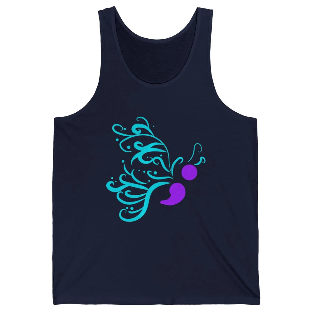 Semicolon Butterfly Teal Warrior Suicide Prevention Month Unisex Jersey Tank