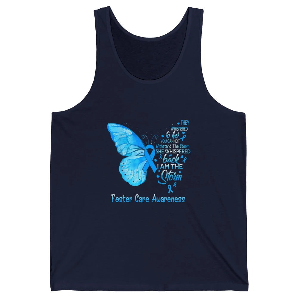 Butterfly Storm Warrior Foster Care Awareness Blue Ribbon Unisex Jersey Tank