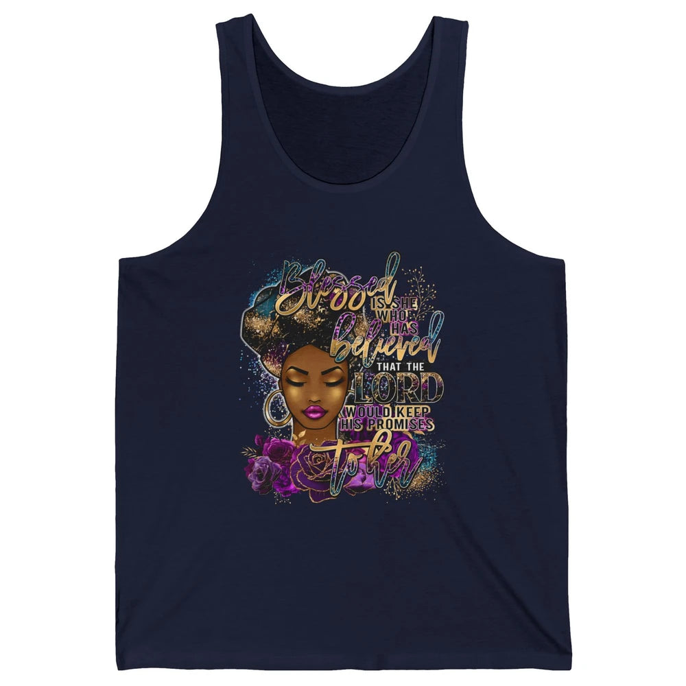 Afro Woman Blessed Is She Who Believed God African Christian Unisex Jersey Tank